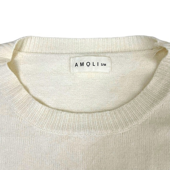 Amoli Knitwear Golden Cream Tassel Fringe Layer Boho Sweater S/M - Picture 5 of 11